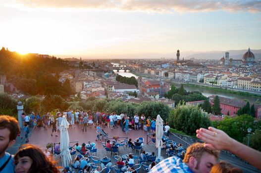 Florence, Italy - September 10, : Tourist looking at Florence from the viewpoint. The historic centre of Florence declared a World Heritage Site by UNESCO in 1982