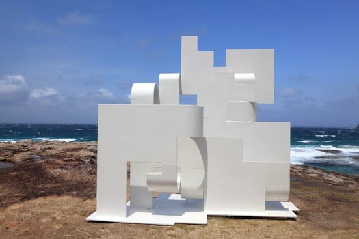 BONDI BEACH, AUSTRALIA - OCTOBER 29, 2013: Sculpture By The Sea, Bondi 2013. Annual event that showcases artists from around the world  Sculpture titled 'The Museum' by Paul Selwood (NSW).  Medium steel
