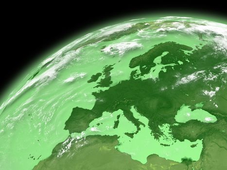 Europe on green planet Earth isolated on black background. Elements of this image furnished by NASA.