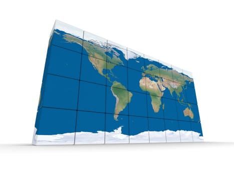 World map made of cubes isolated on white background. Elements of this image furnished by NASA.