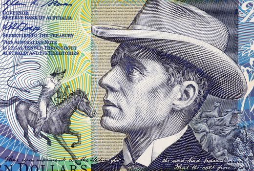 Banjo Paterson (1864-1941) on 10 Dollars 2007 Banknote from Australia. Australian bush poet, journalist and author.