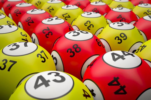 3d rendering of yellow and red lottery balls