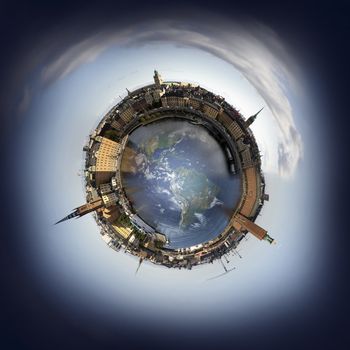Stockholm old town skyline, 360 degree miniplanet (Elements of this image furnished by NASA)