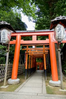Red Torii Gate before go to Japanese Temple
