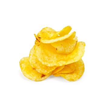 Stack of potato chips isolated on white background