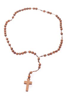 Wooden rosary beads, isolated on the white