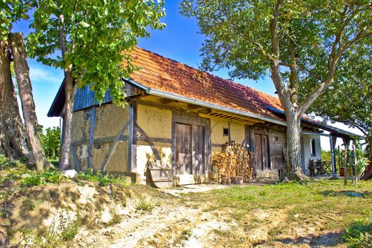 Traditional cottage made of wood and mud in Croatia, region of Prigorje