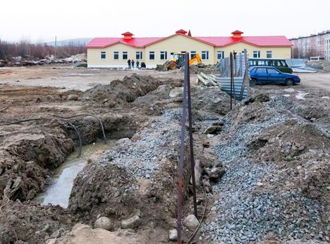 Construction of the house. Installation of engineering structures ground loop