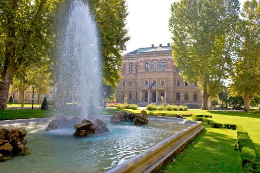 Zrinjevac square , park, nature and fountain  in city of Zagreb, capital of Croatia