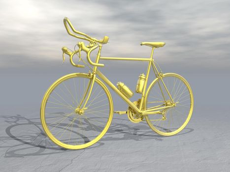 Golden complex race bike in grey background