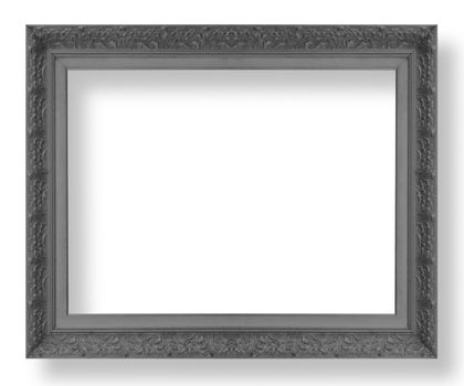 Old antique black picture frame wall, wallpaper, decorative objects isolated white background