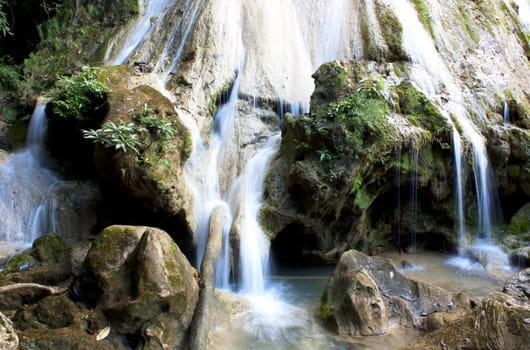 Waterfalls, emerald green natural tropical  Chiang Mai, Thailand