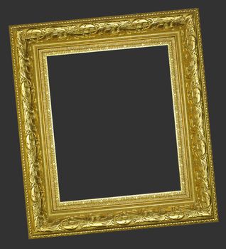 Old Antique yellow  frame Isolated Decorative Carved Wood Stand Antique Black  Frame Isolated On White Background