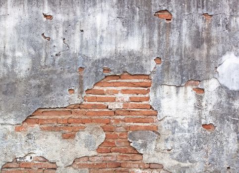 Old red brick walls cracked concrete vintage brick wall background.