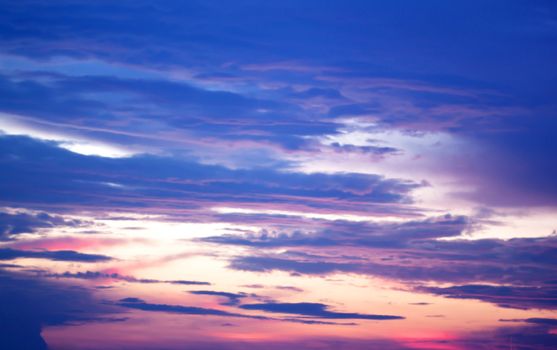 Bright orange and blue colors sunset sky.