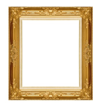 The antique gold frame on the white background