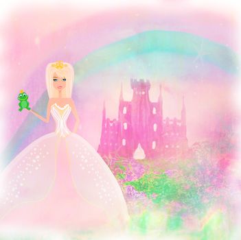 Beautiful young princess holding a green frog