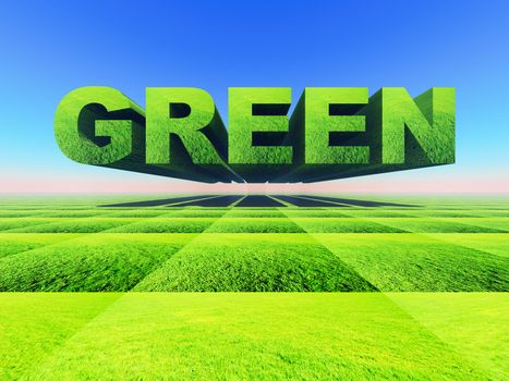 The word green made in 3D letters and grass texture