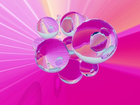 spychedelic illustration with transparent bubbles  in pink colors