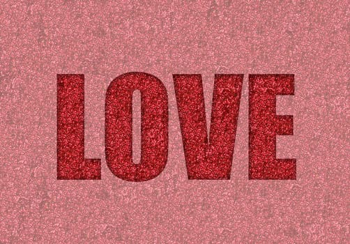 love written in red glitter background