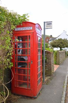 Famous British traditional red telephone kiosk.
