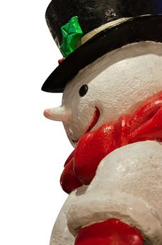 snowman with cylinder hat  and red shawl