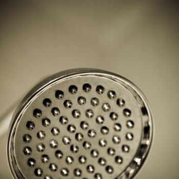 Close up of a silver shower head