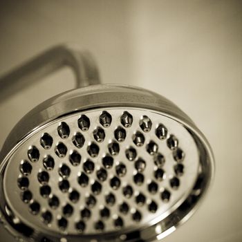 Close up of a silver shower head