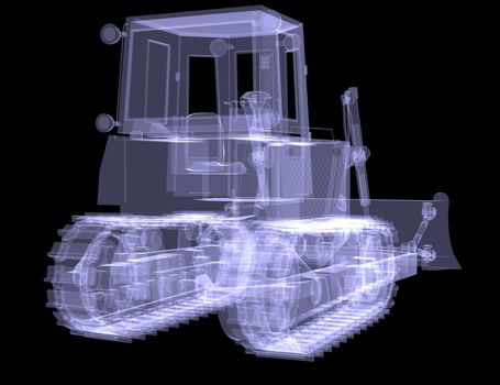 Bulldozer. X-ray. 3d render isolated on a black background