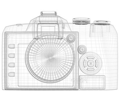 SLR camera. Wire frame. Isolated render on a white background