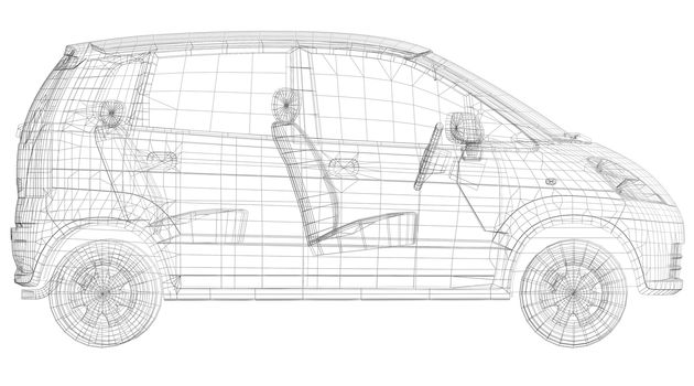 Wire frame car. Isolated render on a white background