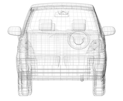 Wire frame car. Isolated render on a white background