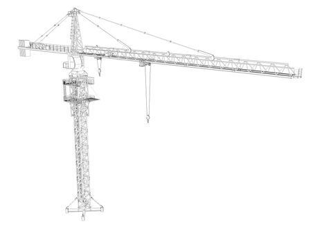 Wire frame tower crane. 3d rendering on white background