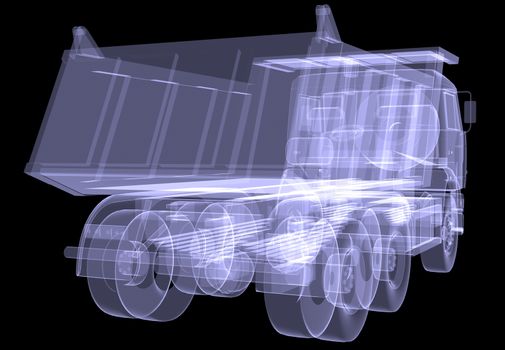 Big truck. X-ray. Isolated 3d render on black background