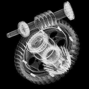 Wire frame gears. 3d rendering on black background