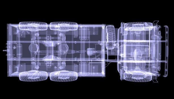 Big truck. X-ray. Isolated 3d render on black background