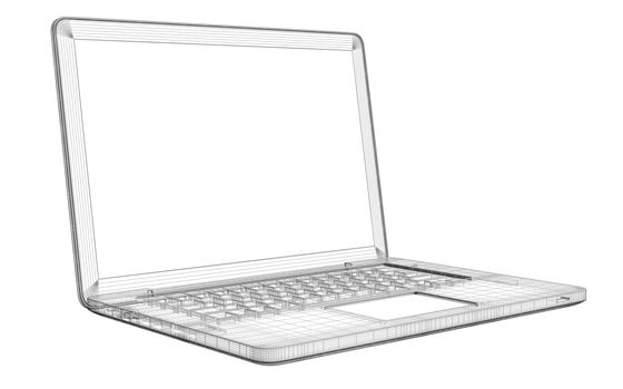 Laptop. Wire frame. Isolated render on a white background