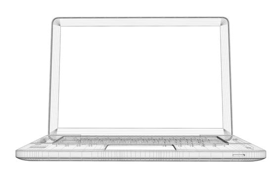 Laptop. Wire frame. Isolated render on a white background