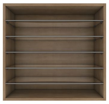 Wooden and glass shelves. Isolated render on a white background