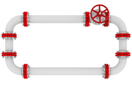 Banner of pipes and valves. Isolated render on a white background