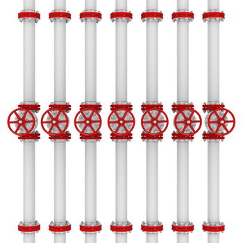 White pipes and valves. Isolated render on a white background