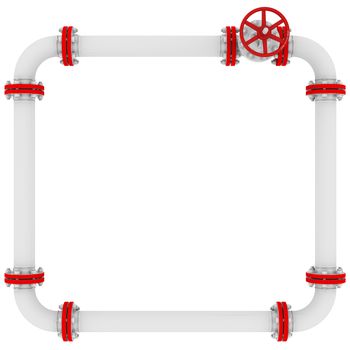 Banner of pipes and valves. Isolated render on a white background