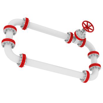 Banner of pipes and valves. Isolated render on a white background