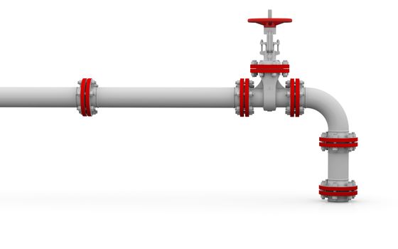 White pipe and valve. Isolated render on a white background