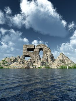 number fifty rock at the ocean - 3d illustration