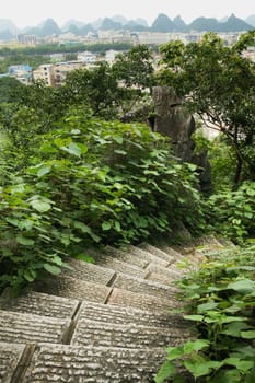 view over guilin stone stairs foreground