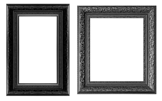 Old Antique Gold frame Isolated White Background Decorative Carved Wood Stand Antique Black  Frame Isolated on White Background