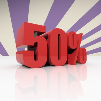Red fifty percent off, Discount 50% on violet background