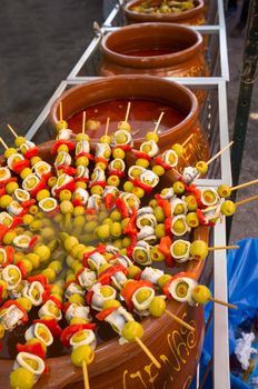 Banderillas, skewered olives with anchovies and peppers, a Spanish classic