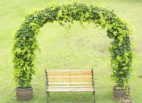 door facade green grass lawn chairs in the garden.